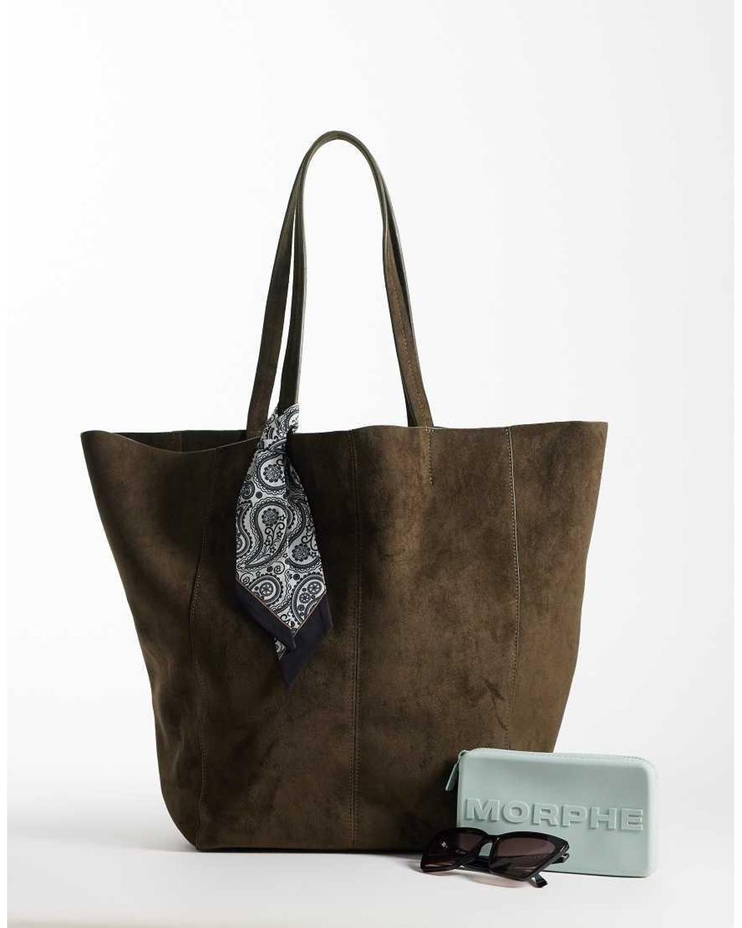 ASOS Black Faux Suede Tote Bag With Satin Paisley Scarf for men