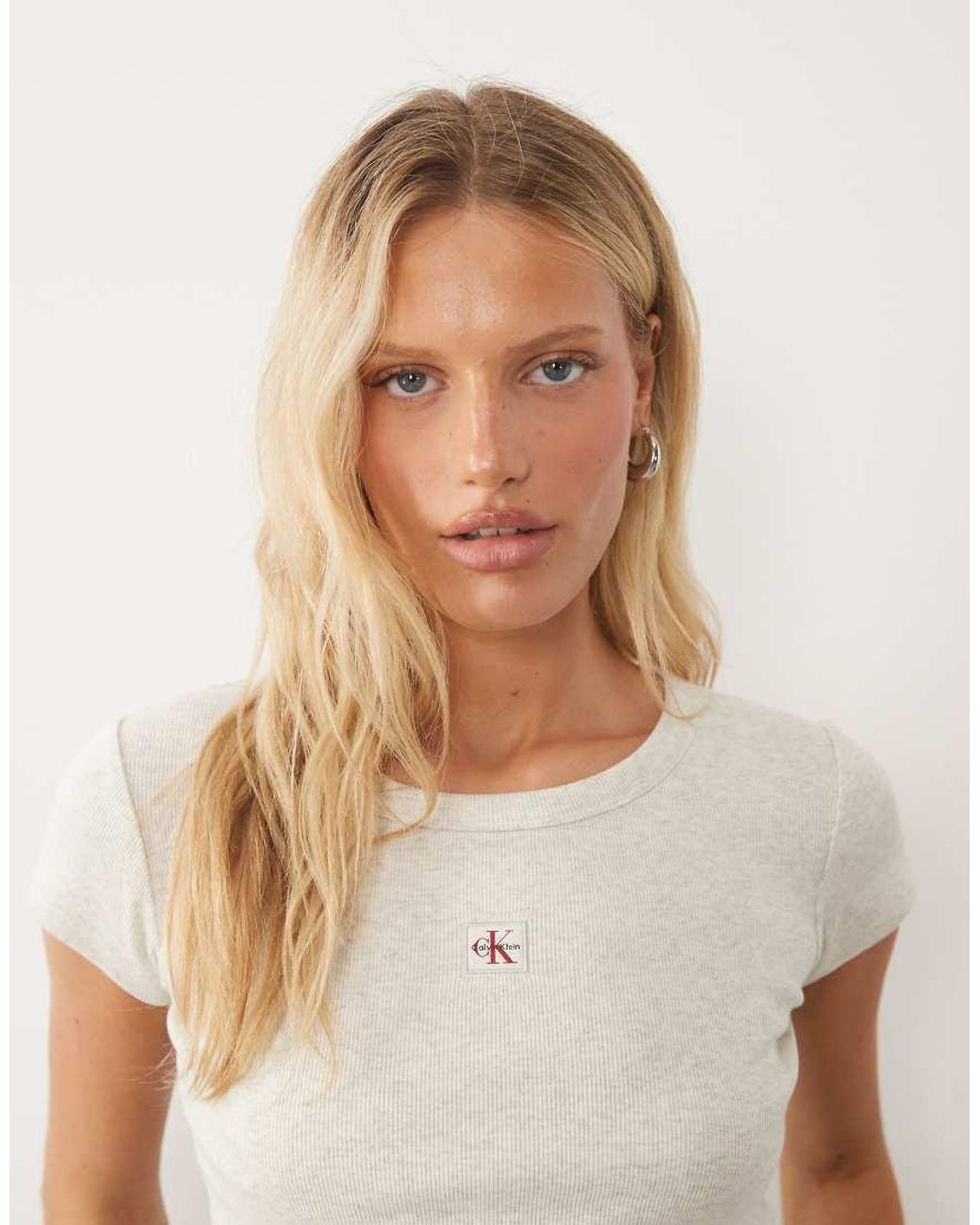 Calvin Klein Natural Woven Label Ribbed Baby Tee T-Shirt