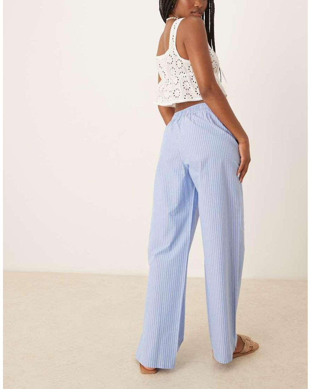 Abercrombie & Fitch Blue Wide Leg Poplin Fold-Over Pull On Trousers