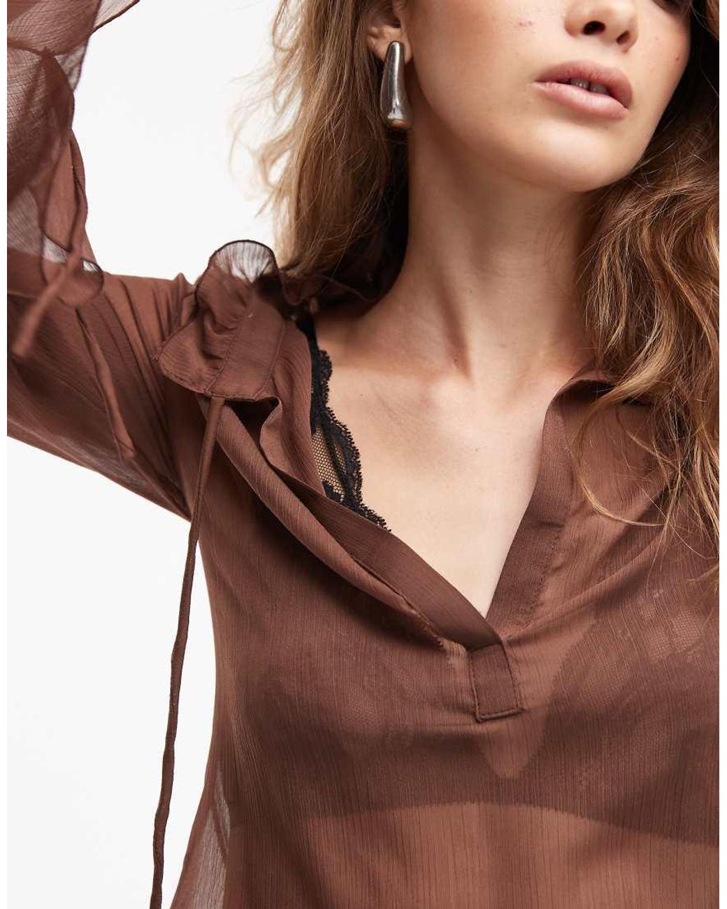ASOS Brown Crinkle Chiffon Fitted Shirt