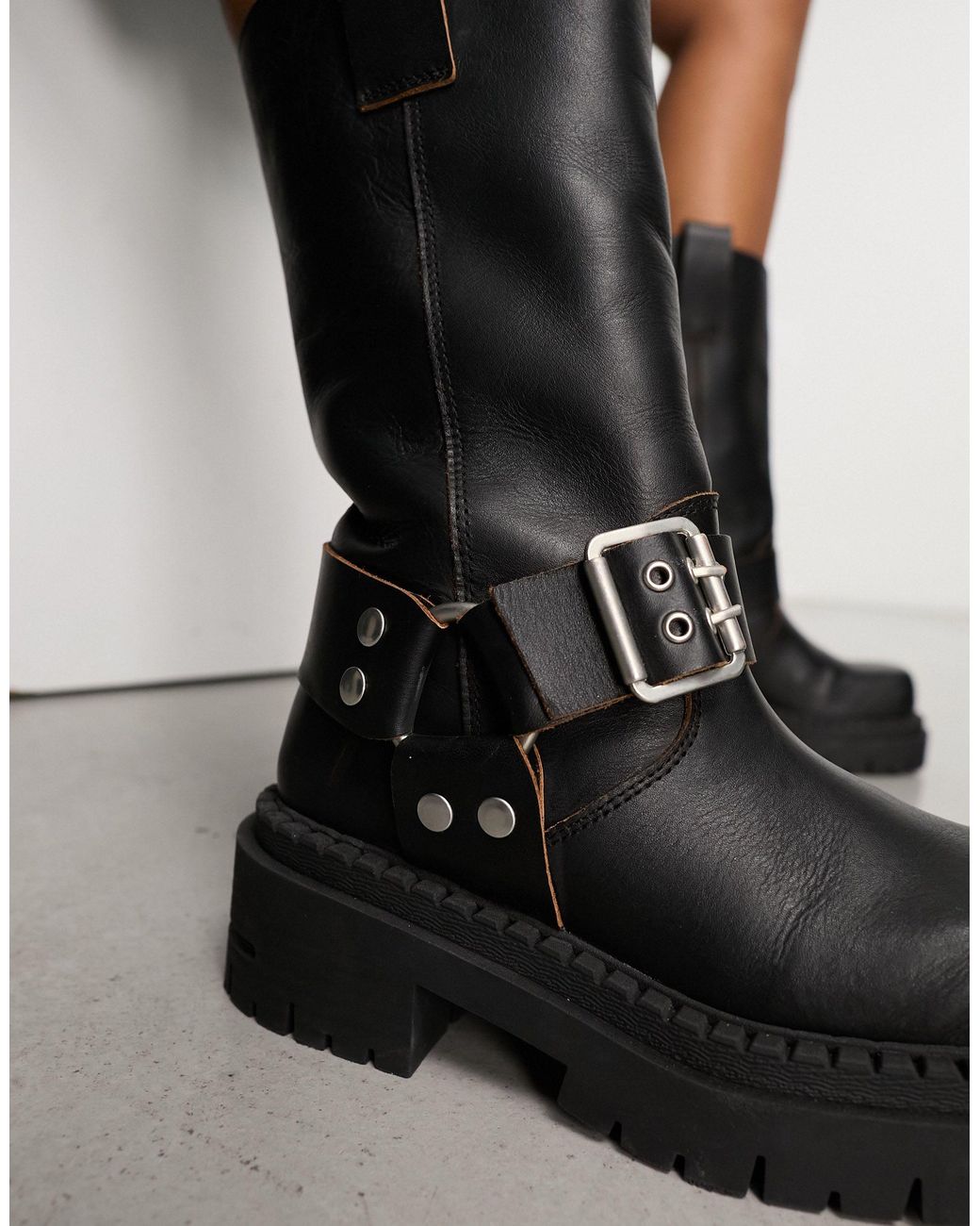 Atlas platform biker boot outlet in black faux leather