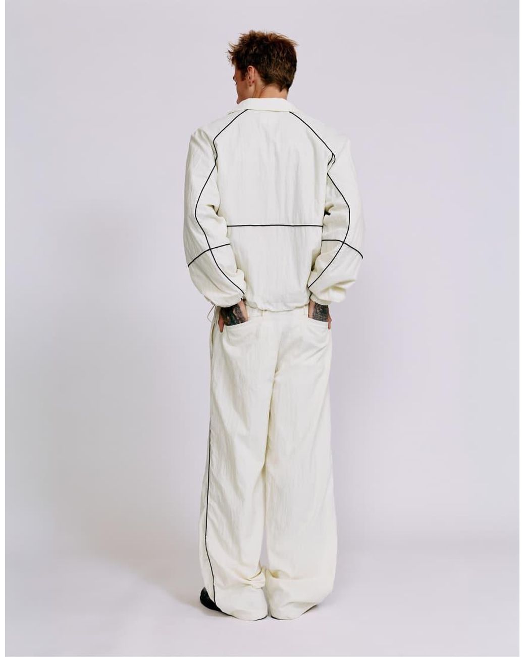 Pull&Bear Natural Lightweight Contrast Stitch Joggers for men