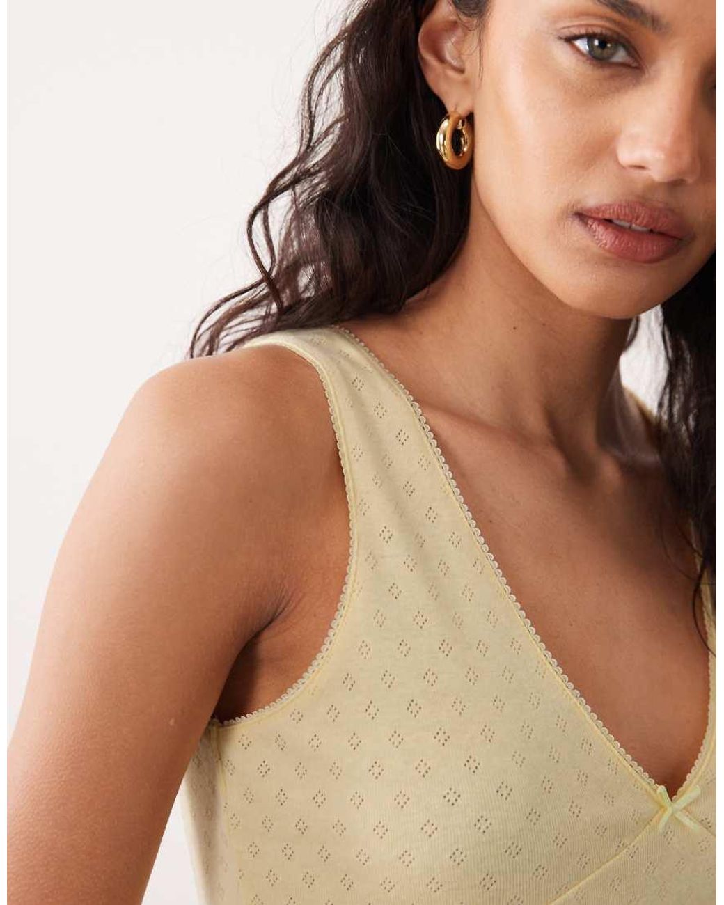 Miss Selfridge Blue V Front Pointelle Vest With Lace Trim