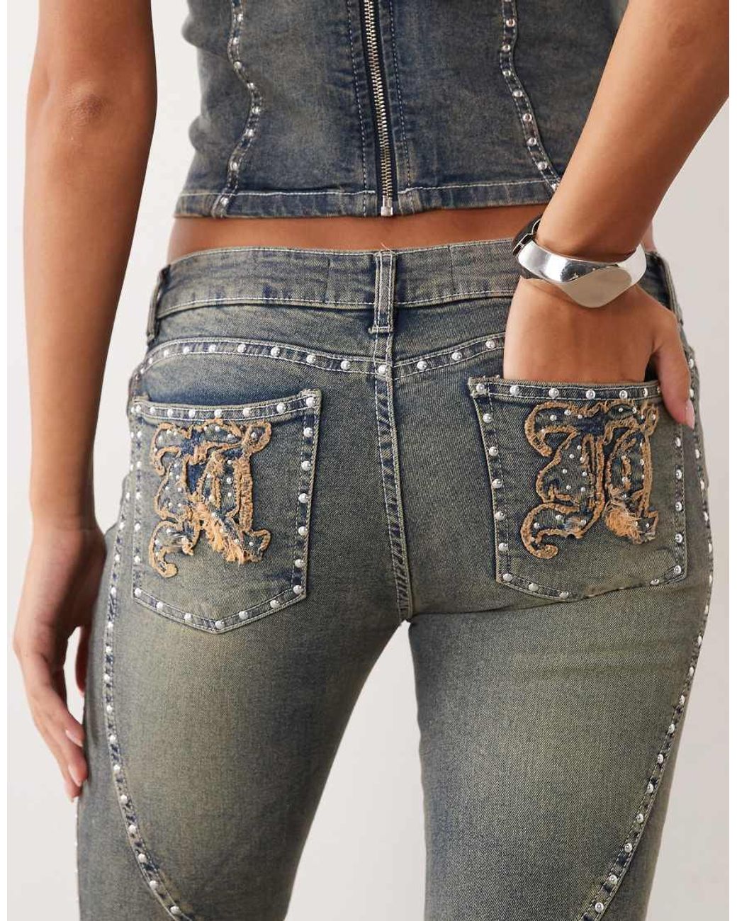 Juicy Couture Blue Moto Studded Low Rise Flare Jean Co-ord