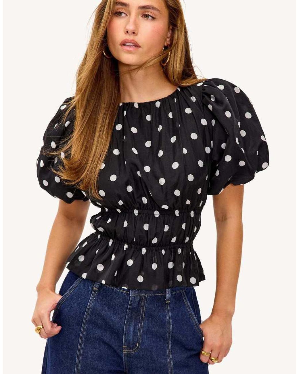 Loavies Blue Vivid Love Cinched Top With Polka Dots