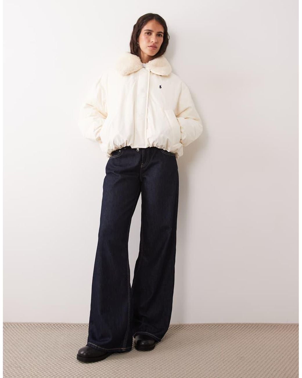 Polo Ralph Lauren White Fur Detail Collar Puffer Jacket