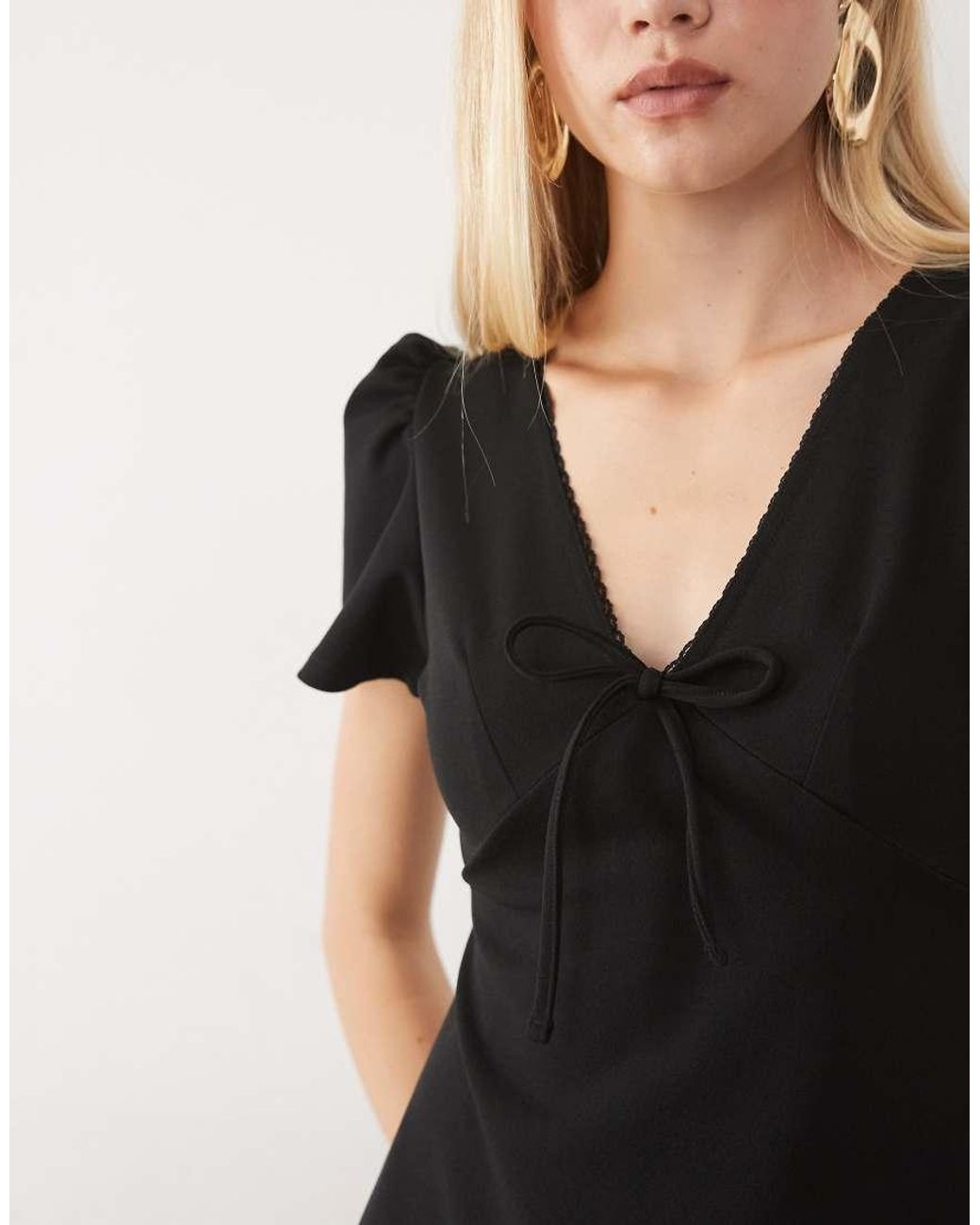 Miss Selfridge Black Mini Dress With Puff Sleeve