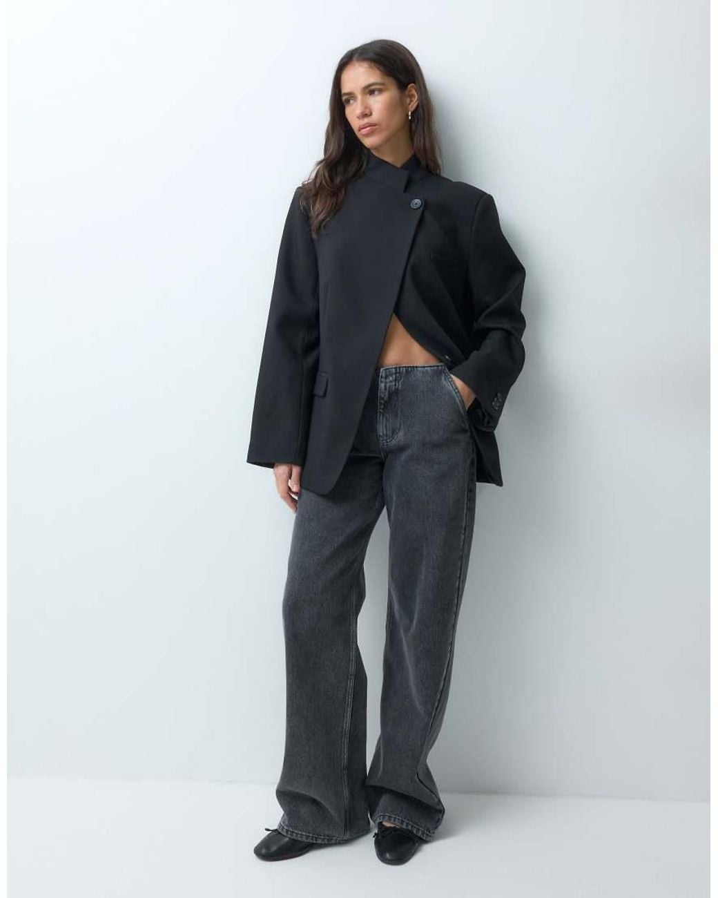 ASOS Blue Tailored High Neck Wrap Front Blazer
