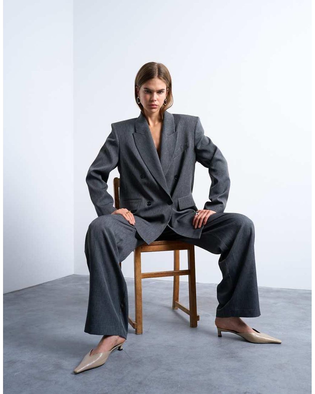 TOPSHOP Blue Tonic Pleated Suit Trouser With Side Buckle