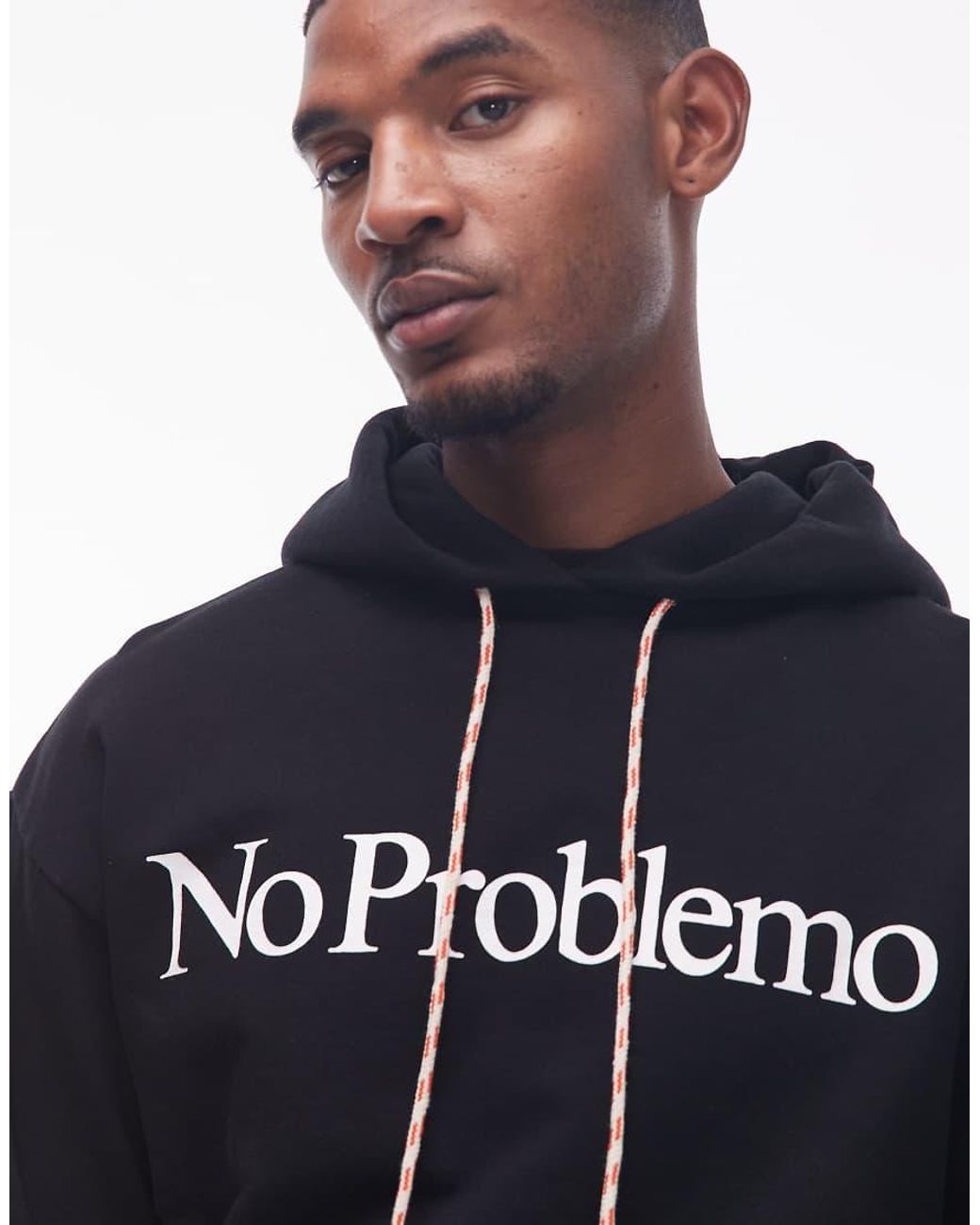 No Problemo Blue Logo Cotton Hoodie With Contrast Drawstrings for men