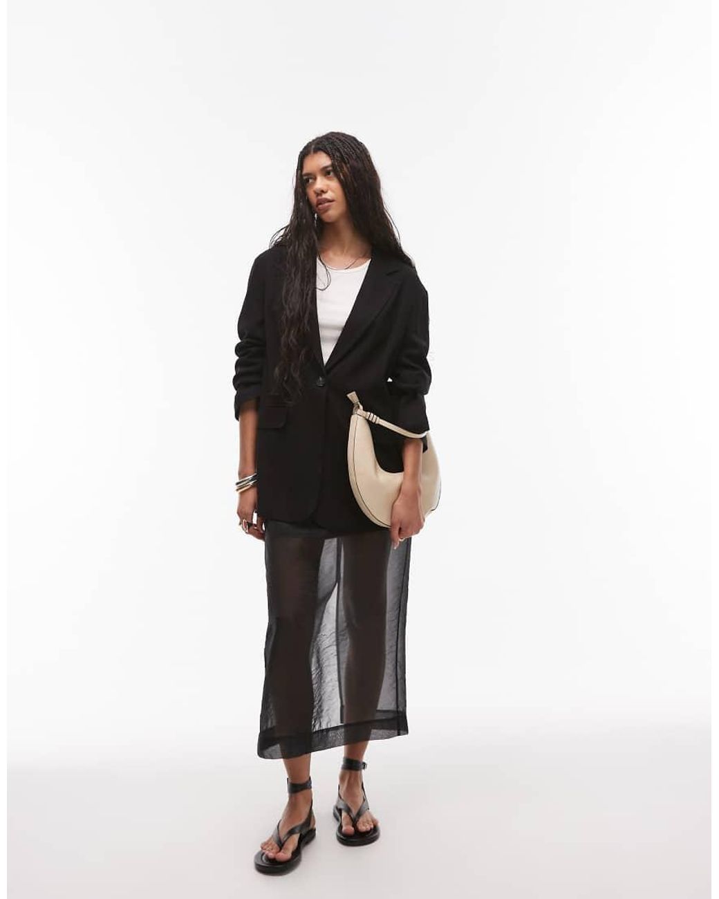 TOPSHOP Black Linen Oversized Slouchy Blazer