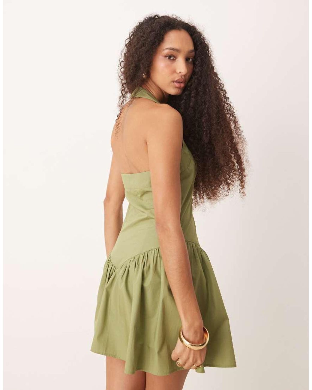 ASOS Green Halter Mini Dress With Ruffle Hem