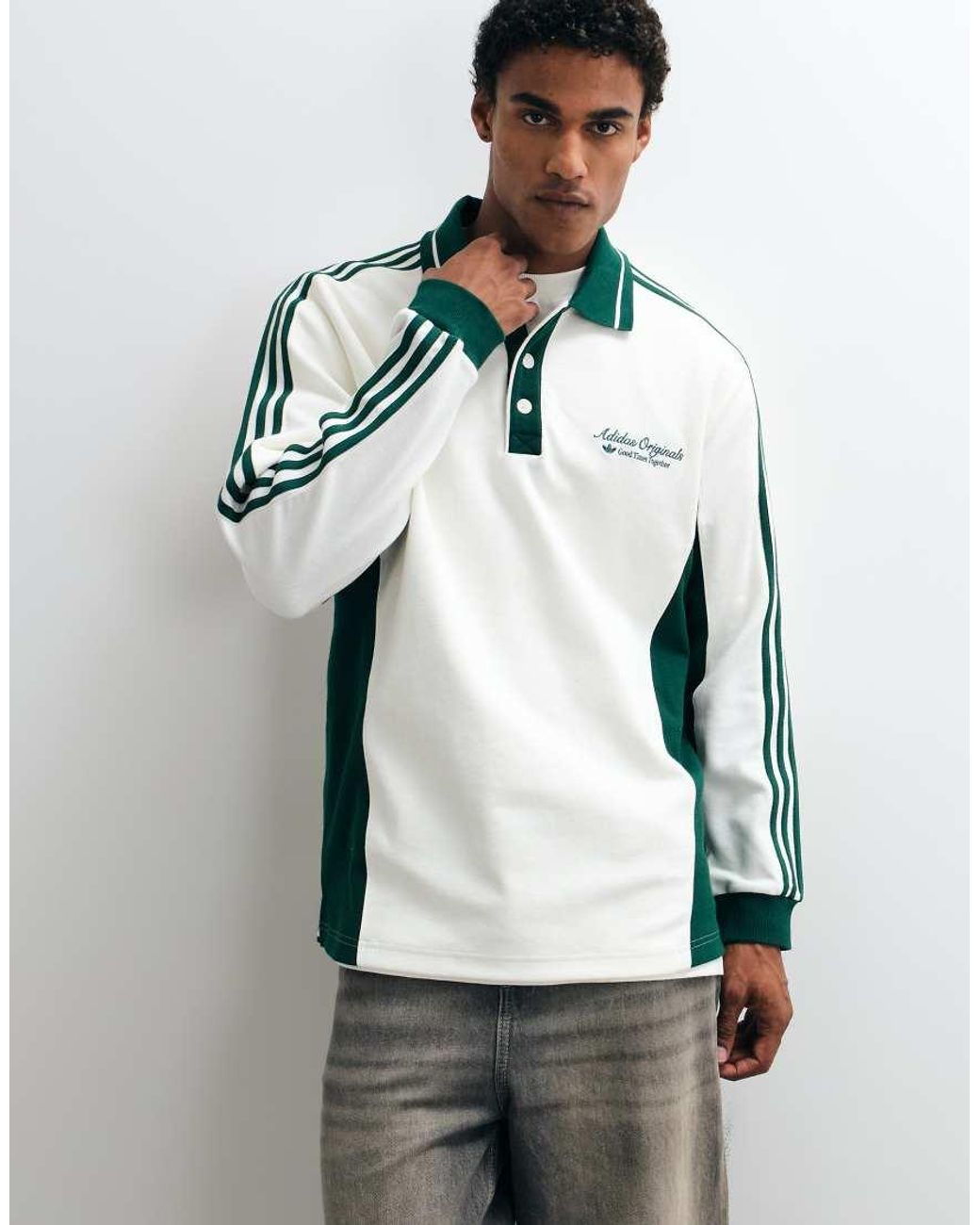 Adidas Originals Gray Sport Club Long Sleeve Polo for men