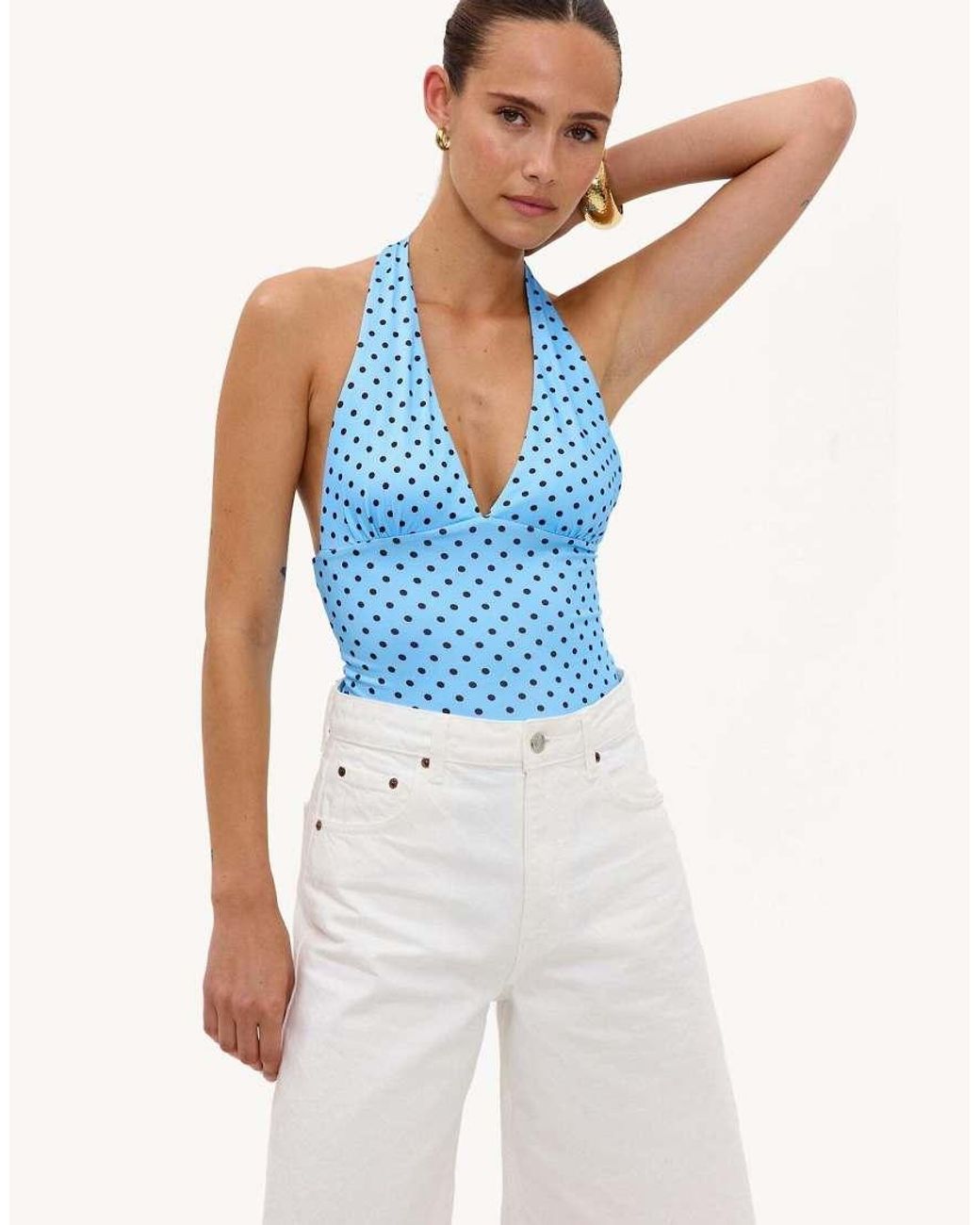 Loavies Blue Run Into Rainbows Halter Top With Polka Dots