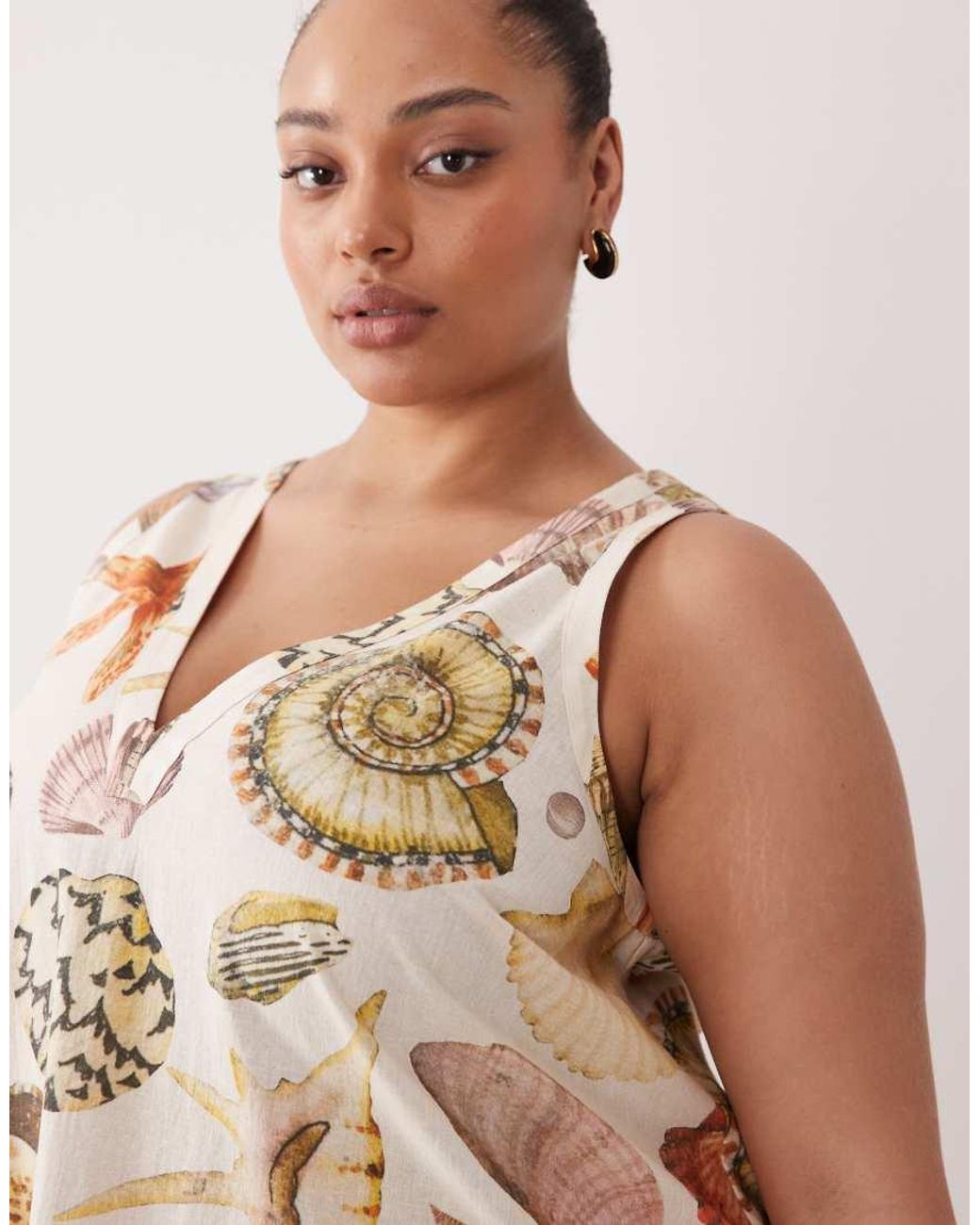 ASOS Brown Asos Design Curve Cotton Linen V Neck Smock Mini Dress