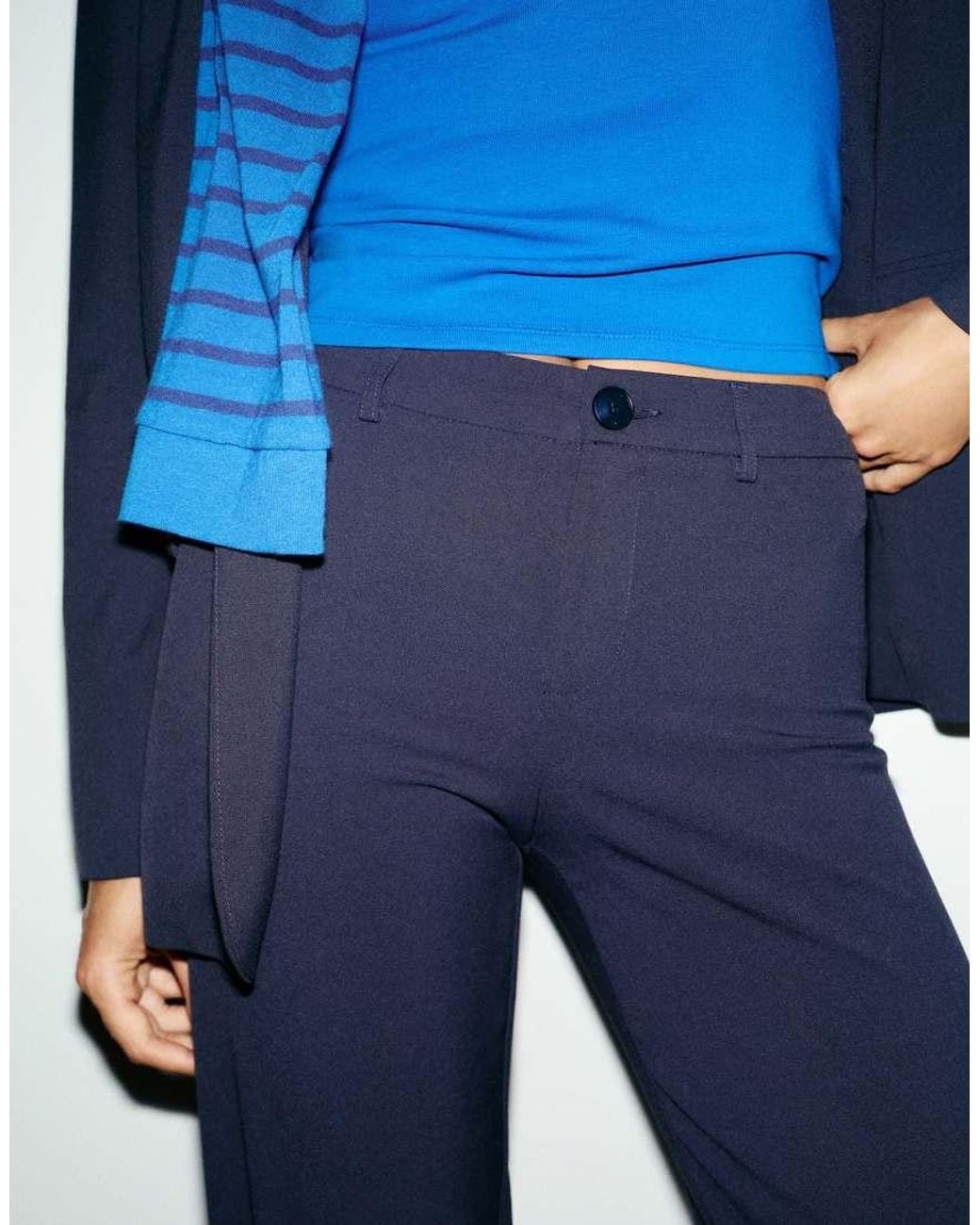 Pull&Bear Blue Slim Fit Straight Smart Trousers