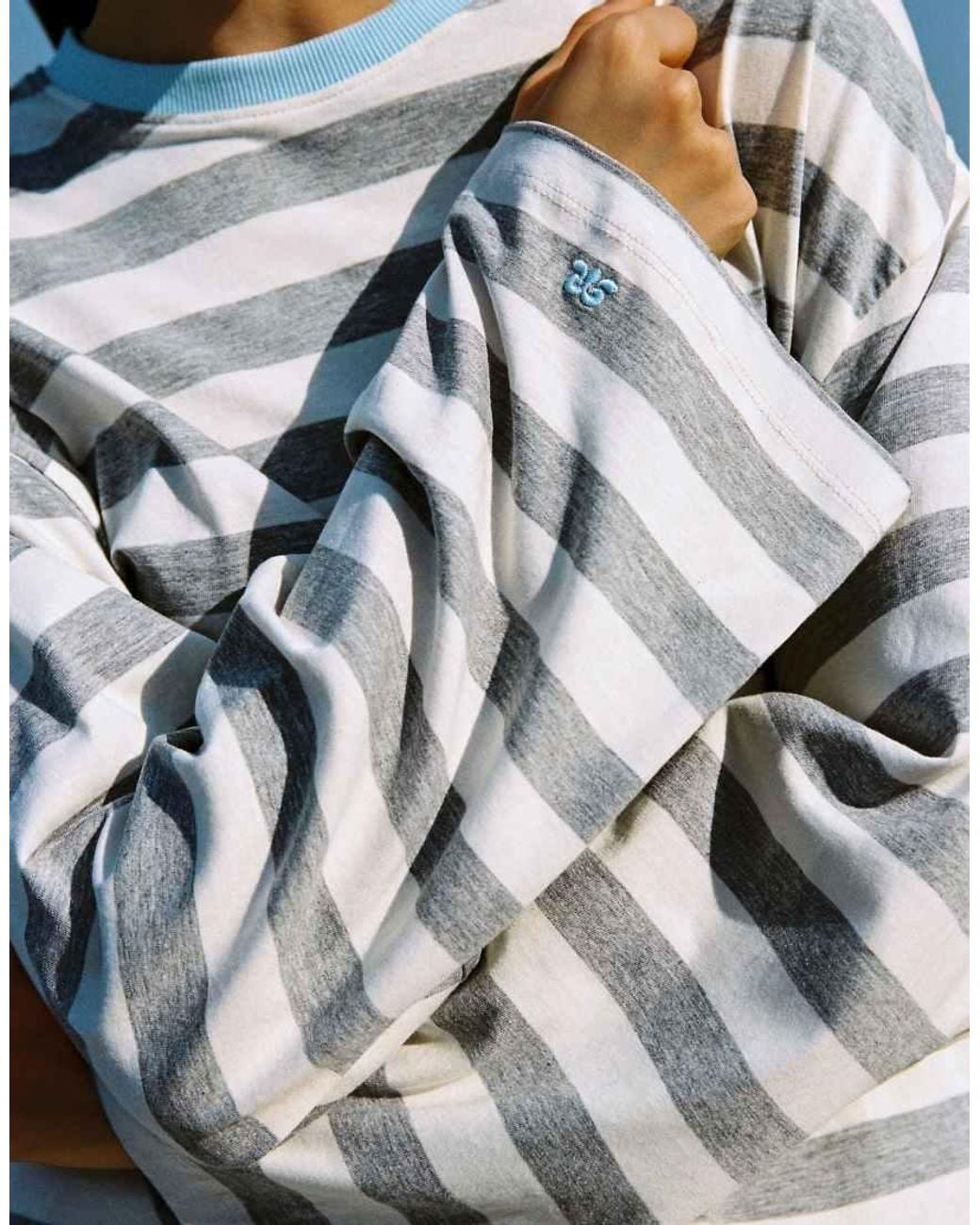 Pull&Bear Blue Oversize Graphic Striped T-Shirt
