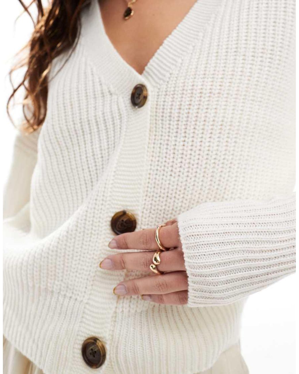 Vero Moda White Button Through Chunky Rib Cardigan