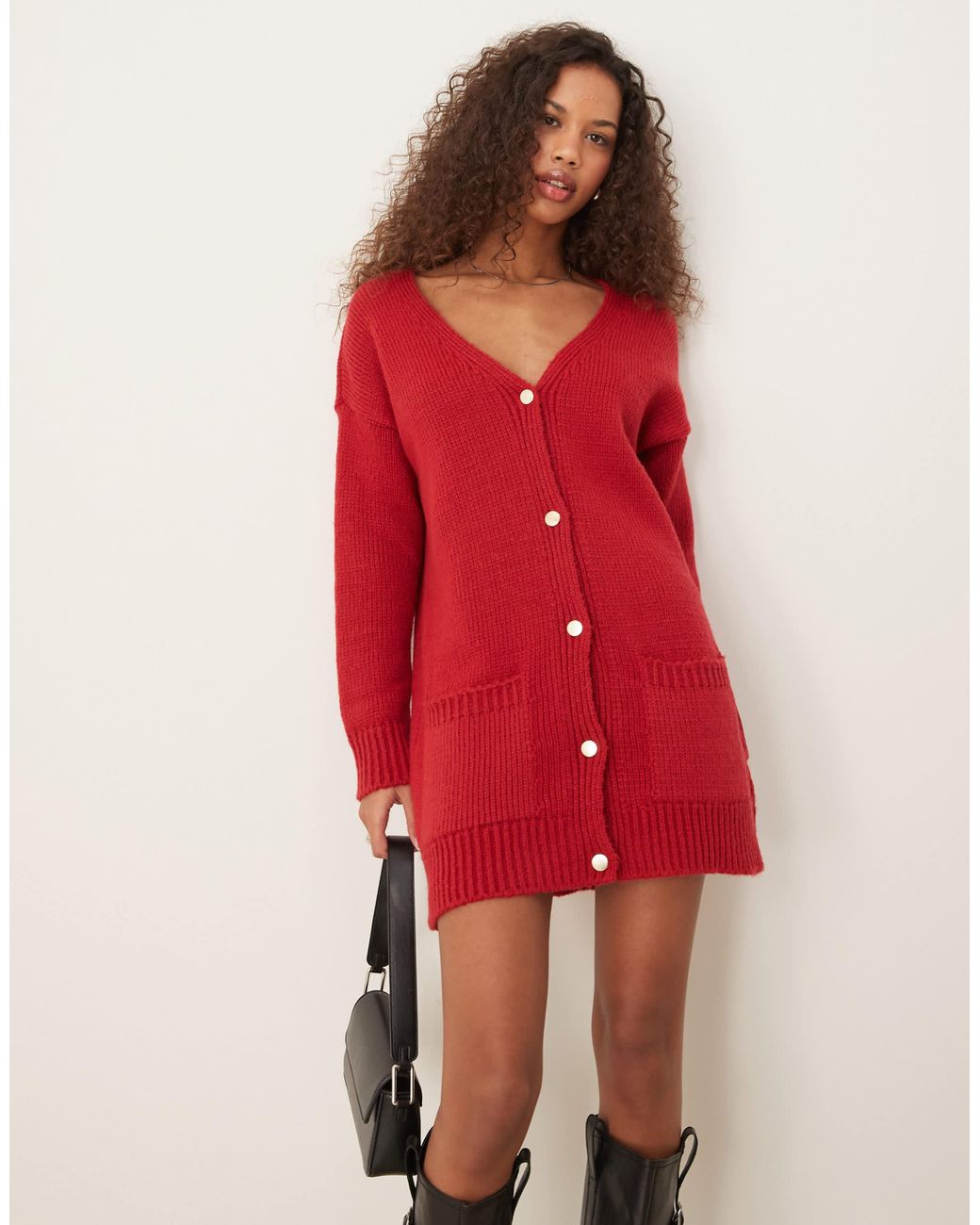 open lace back dress Nieve Red Two Piece Knit Mini Dress and Cardigan - 14 main image 0