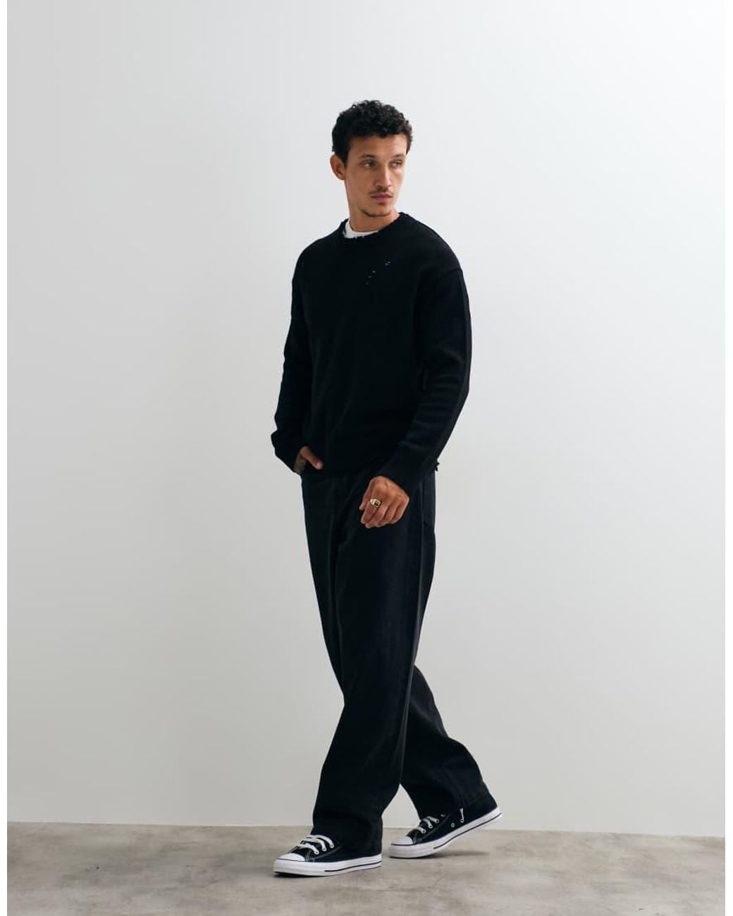 AllSaints Blue Wolf Merino Wool Distressed Knit Jumper for men