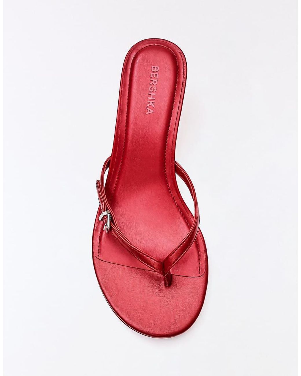 Bershka White Buckle Thong Heeled Sandals