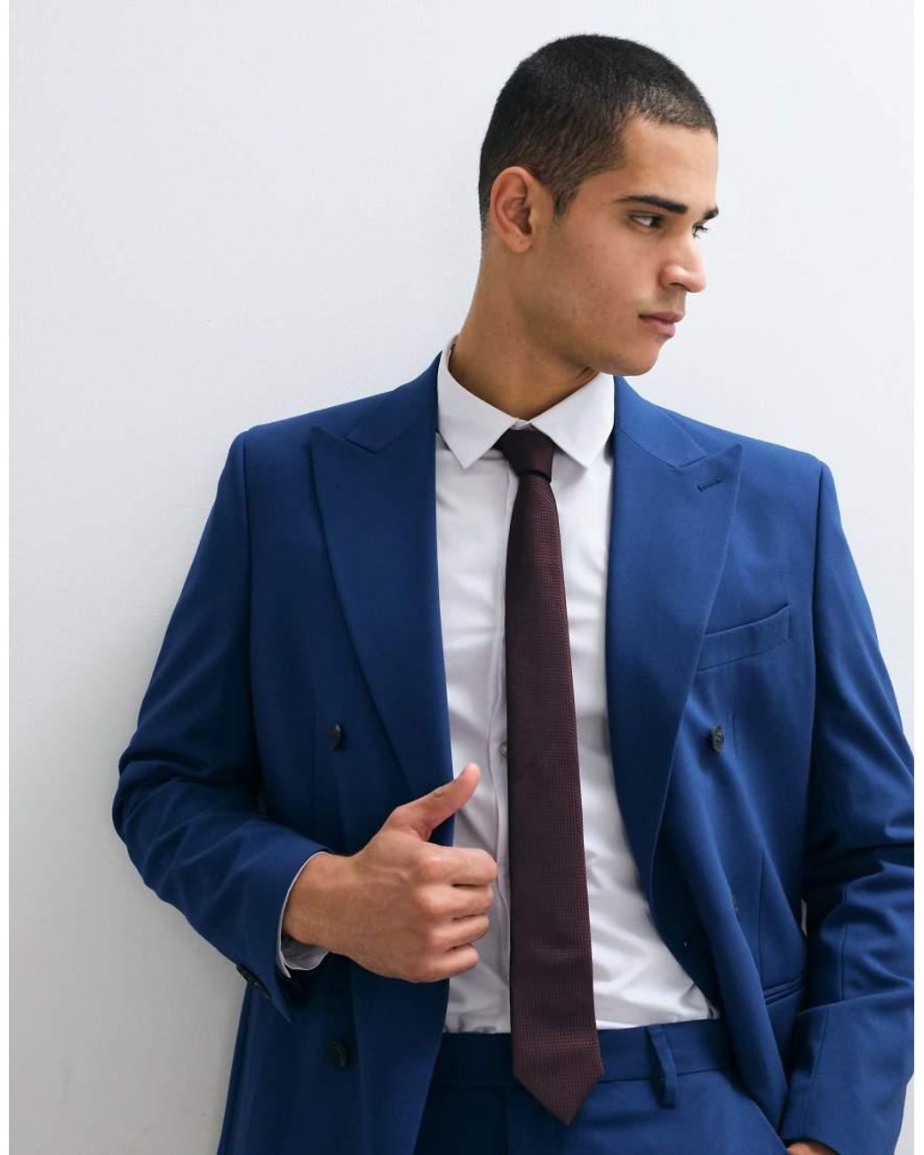 ASOS Blue Slim Double Breasted Suit Jacket for men