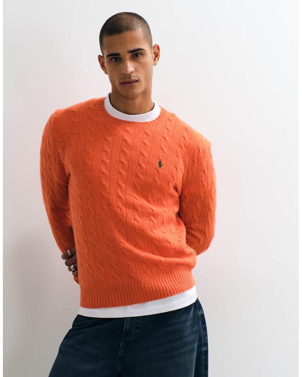 Polo Ralph Lauren Orange Icon Logo Rich Wool-look Cable Knit Jumper for men