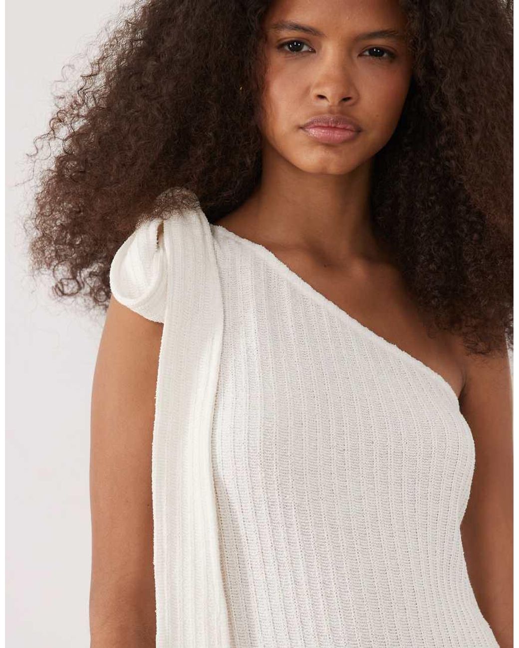 ASOS Natural One Shoulder With Tie Detail Maxi Dress