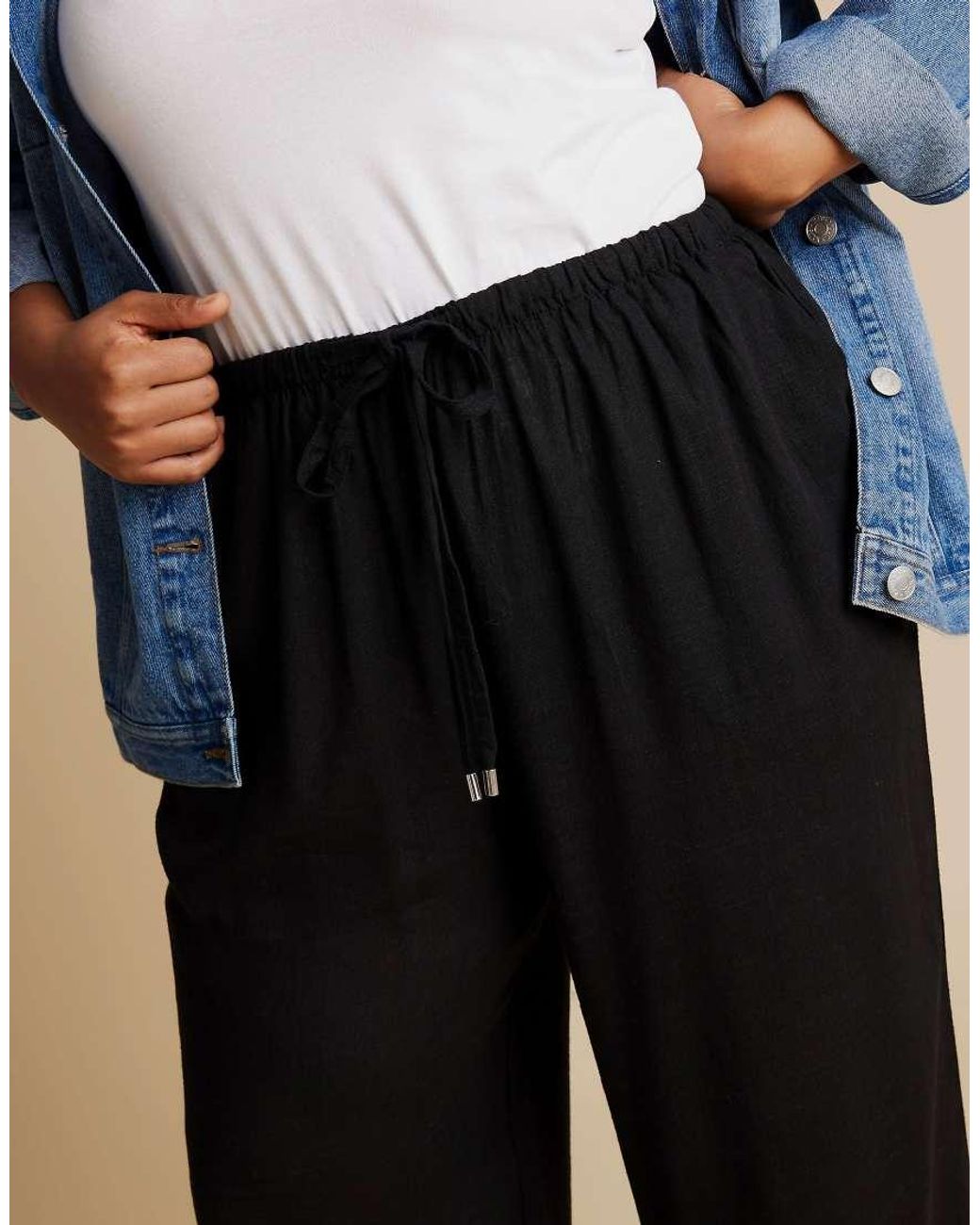 Yours Clothing Blue Linen Tie Front Trousers
