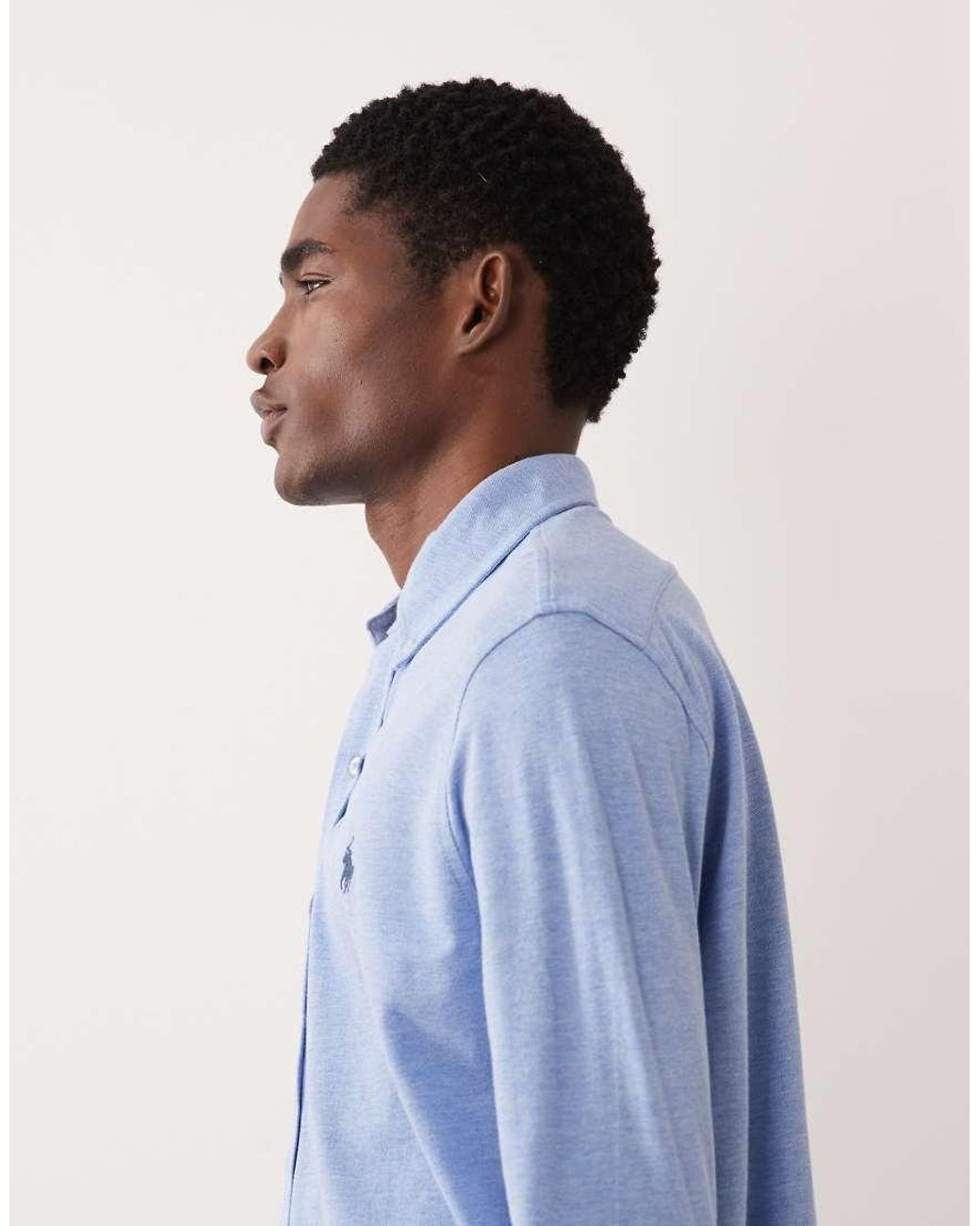 Polo Ralph Lauren Blue Icon Logo Long Sleeve Cotton Shirt for men