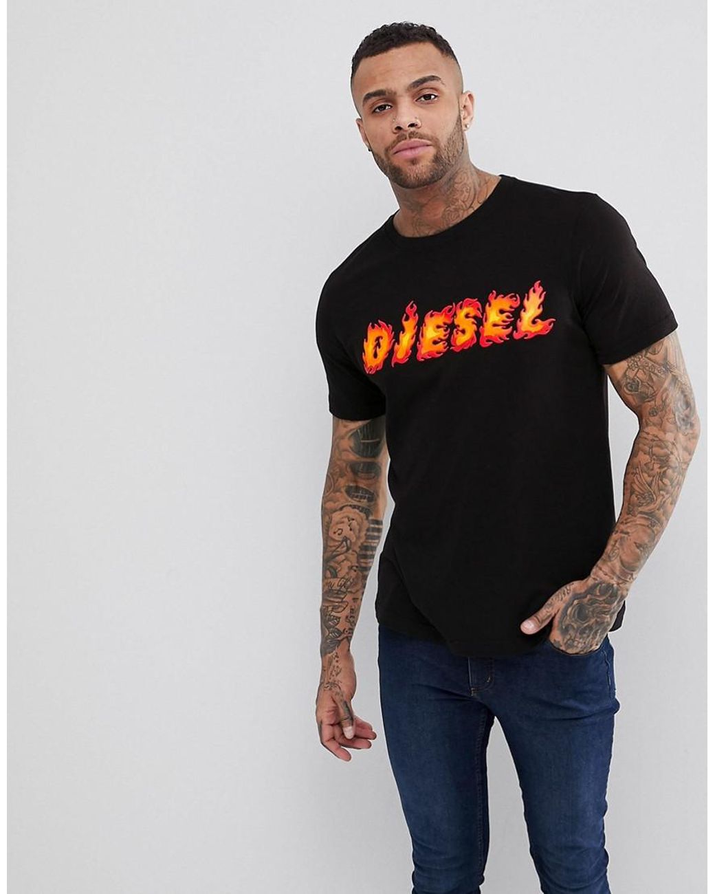 DIESEL T-just-sh Flame Logo T-shirt in Black for Men | Lyst