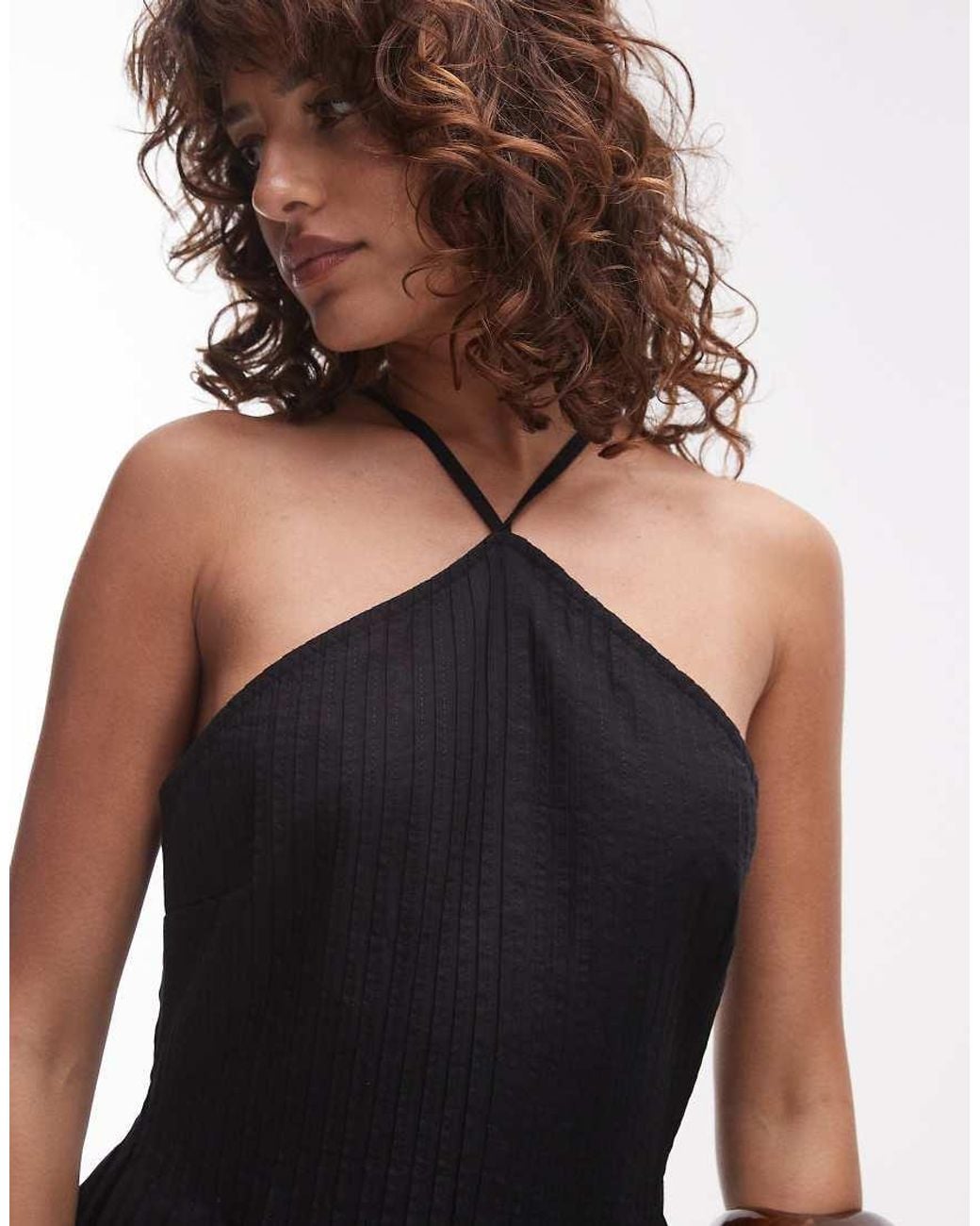TOPSHOP Black Pintucked Halterneck Playsuit