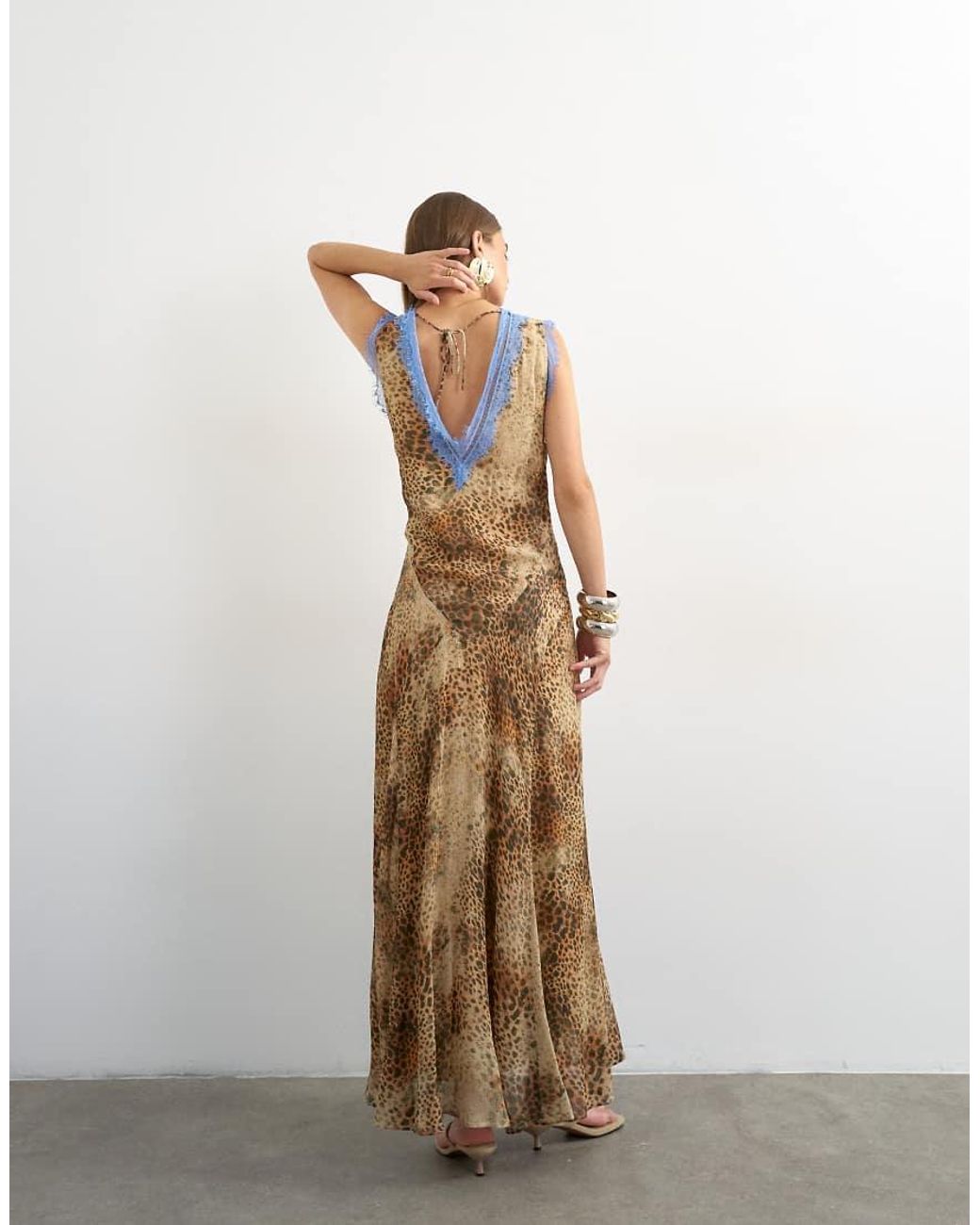 TOPSHOP Natural Premium Viscose Lace Insert Pintucked Maxi Tea Dress