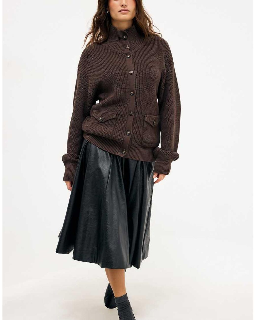 NA-KD Black Heavy Rib Pocket Detail Cardigan