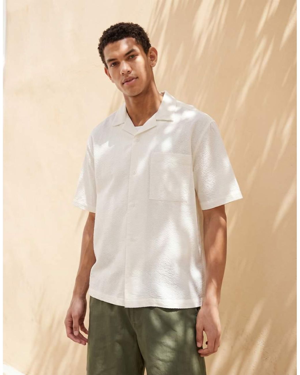 ASOS White Relaxed Revere Seersucker Shirt for men