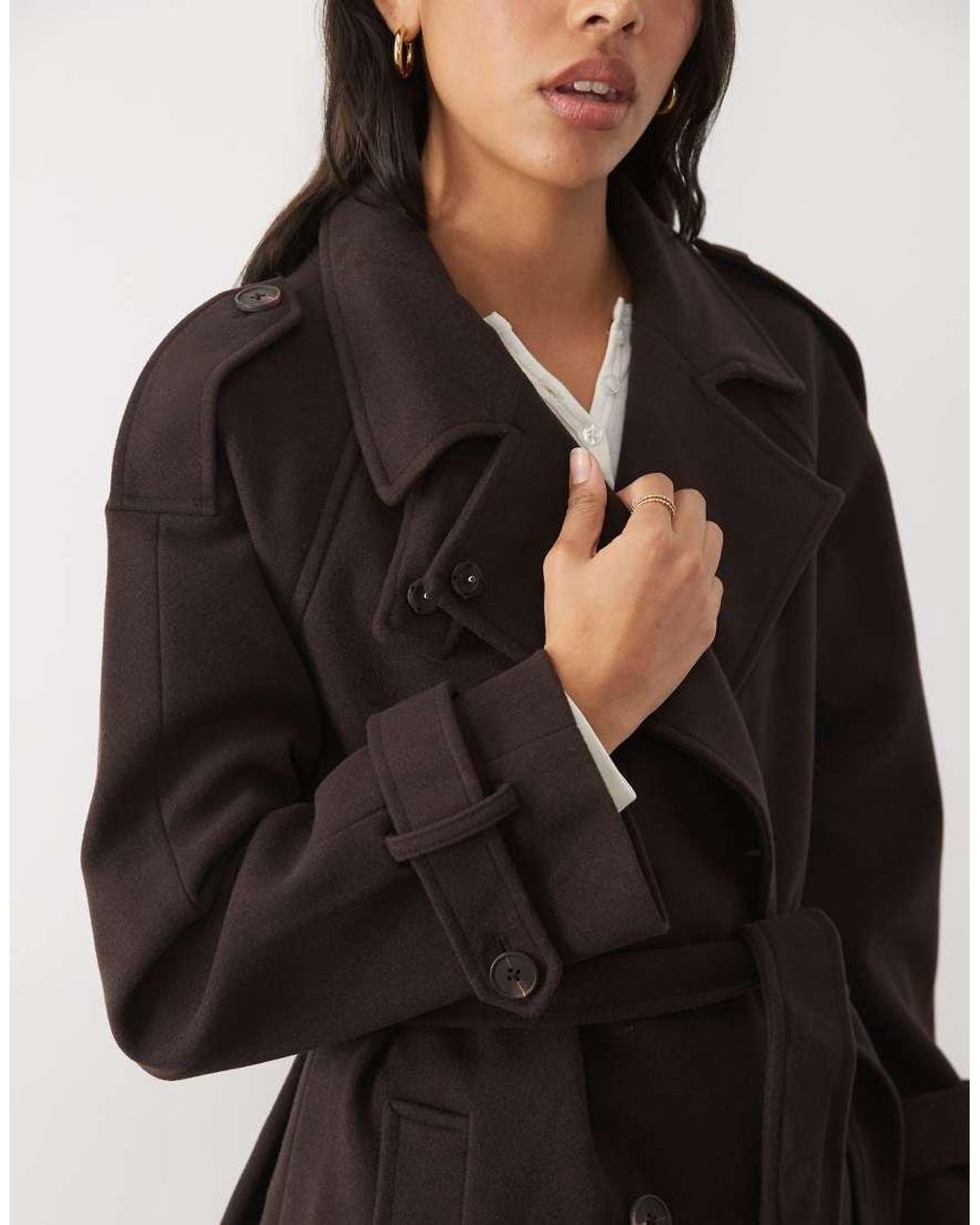 New Look Brown Belted Longline Coat With Funnel Neck