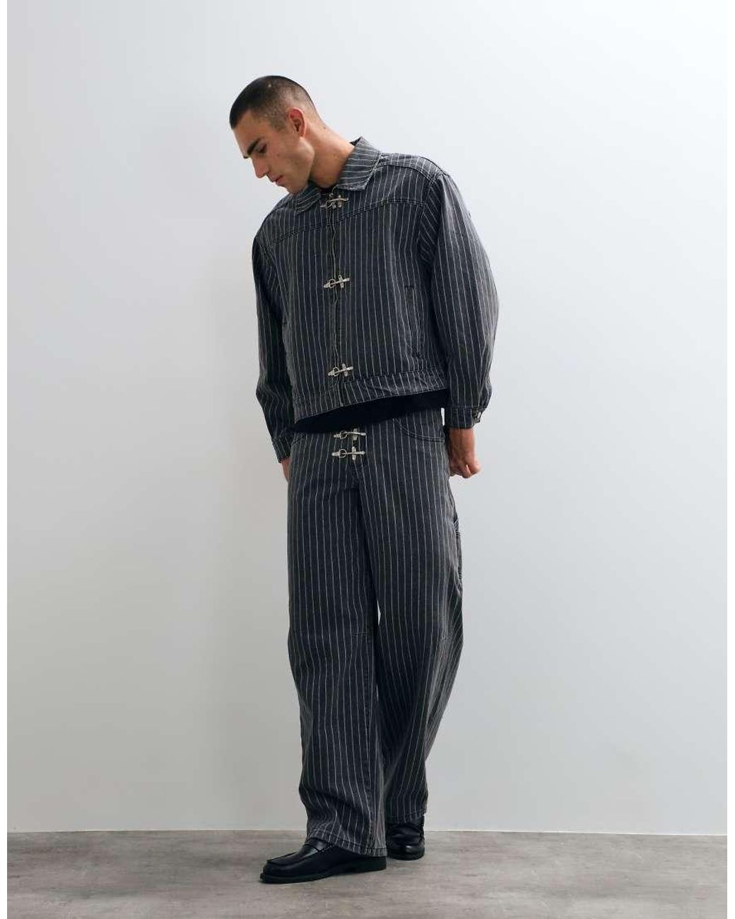 Liquor N Poker Blue Buckle Detail Harrington Jacket Co-Ord for men