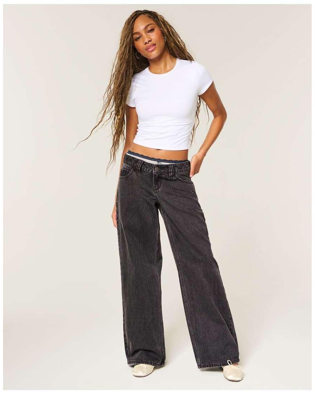 Hollister Black Andi Adjustable Waist Ultra Low-Rise Washed Super Baggy Jeans