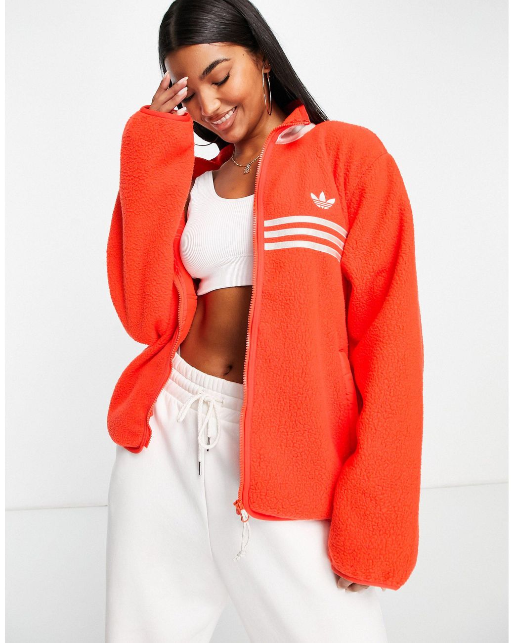 adidas originals retro revival zip through fleece in orange