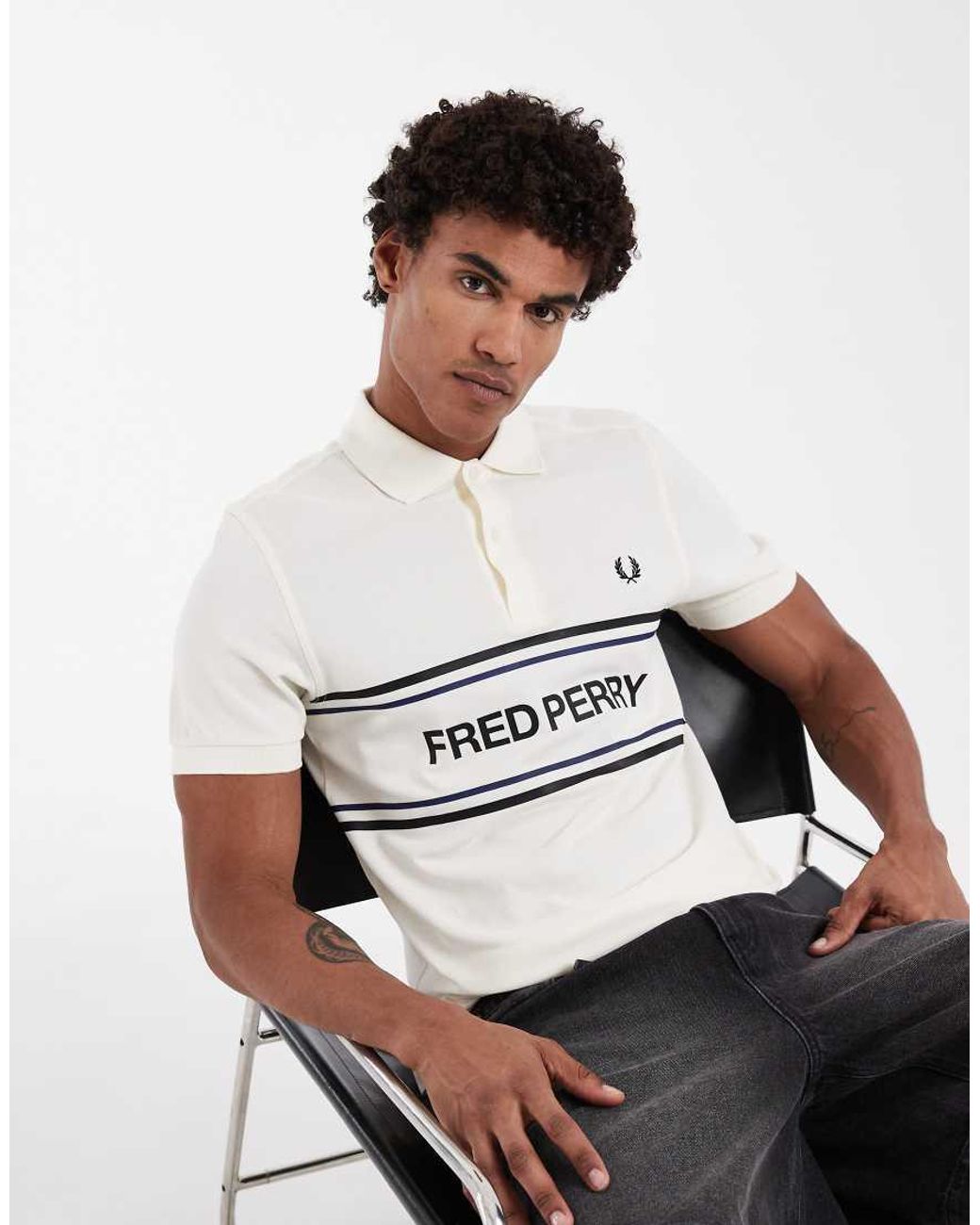 Fred Perry White Text Logo Graphic Polo Shirt for men