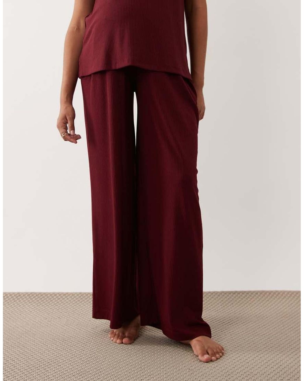 ASOS Red Asos Design Maternity Lounge Ribbed Mix And Match Wide Leg Pyjama Bottoms