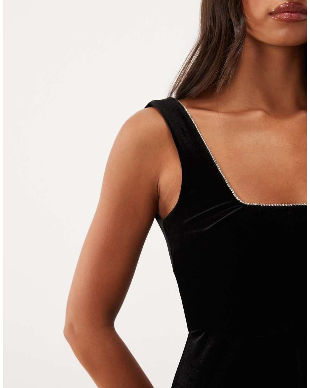 Vila Black Square Neck Sleeveless Velvet Mini Dress