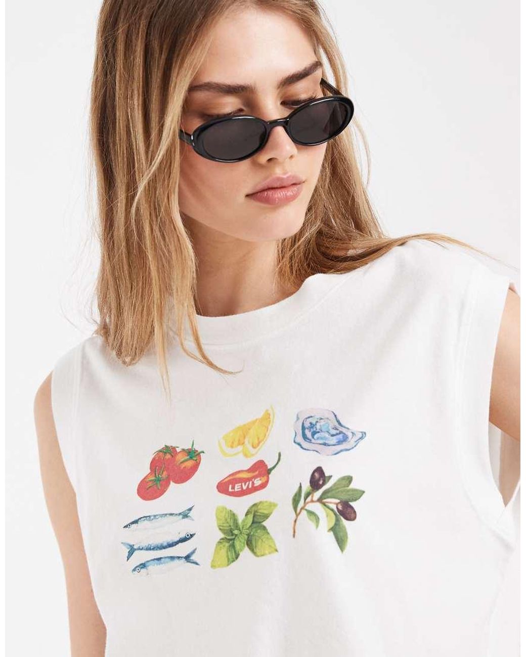 Levi's White Boxy Tank Top With Fruit Print