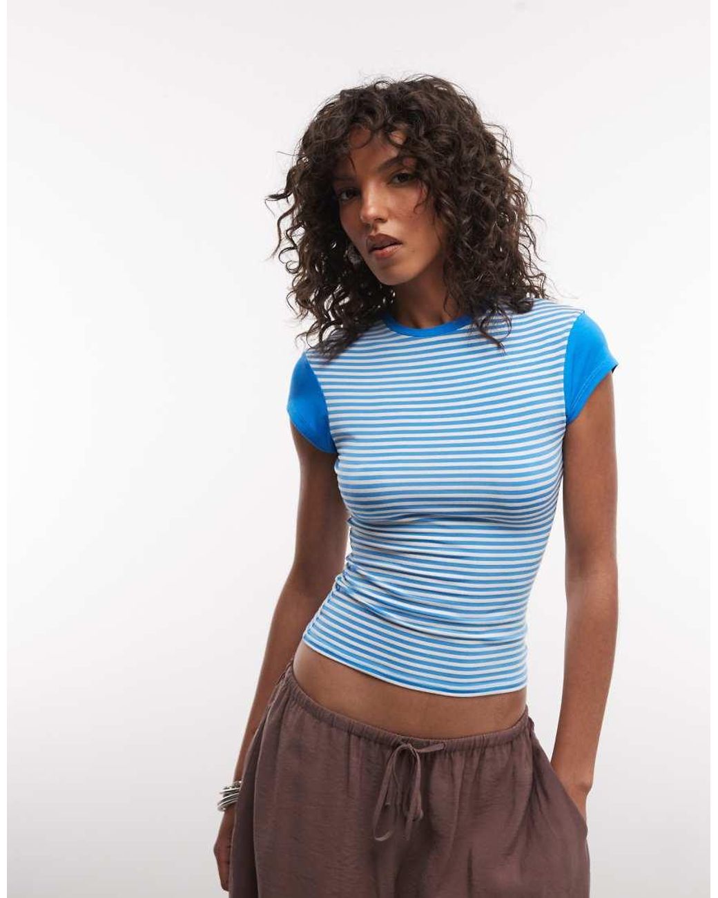 Reclaimed Vintage Blue Striped Cap Sleeve Tee