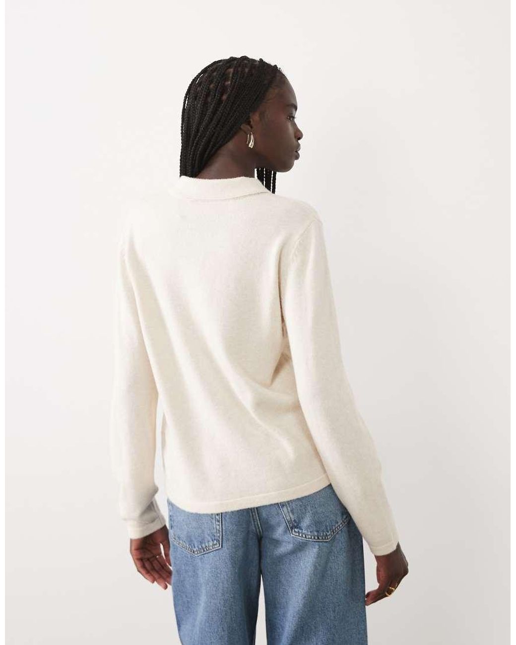 Vila Blue Long Sleeve Knit Polo Top With Pearl Buttons