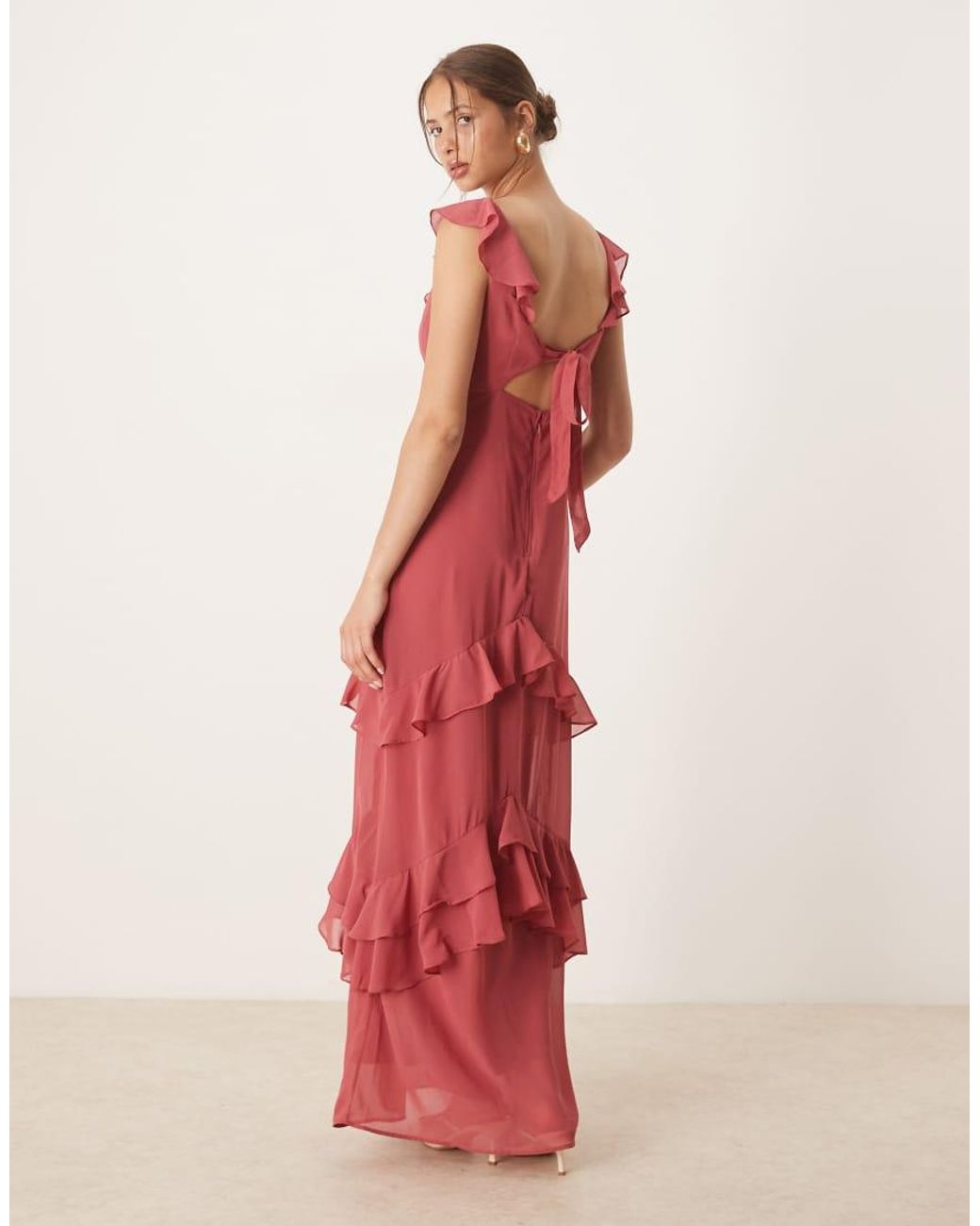 ANAYA Red Tie-Back Ruffle Maxi Dress