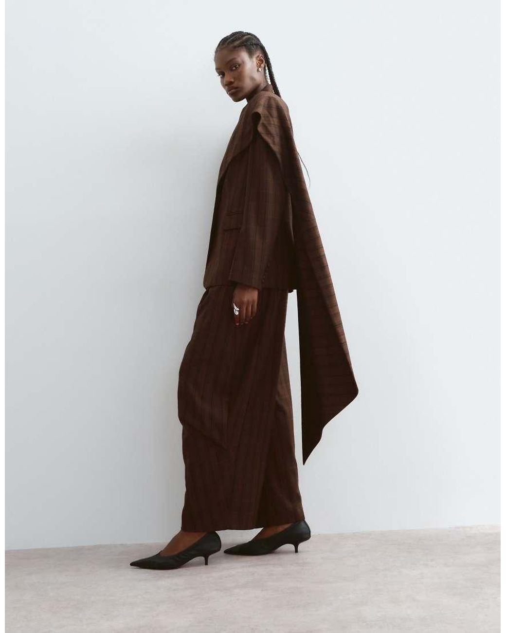 ARRANGE Brown Drape Scarf Neck Blazer Co-ord