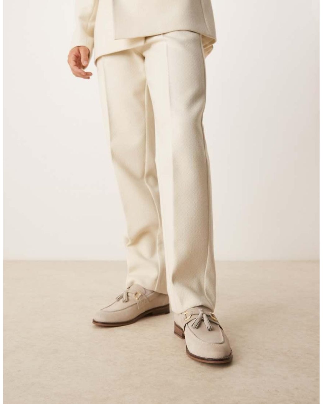 ASOS Natural Grey Suede Loafers With Tassel for men