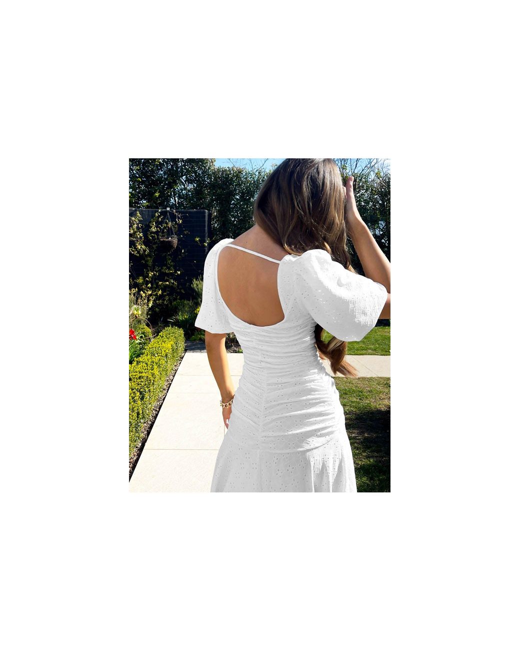 Asos design puff sleeve ruched broderie midi skater dress in white Clearance