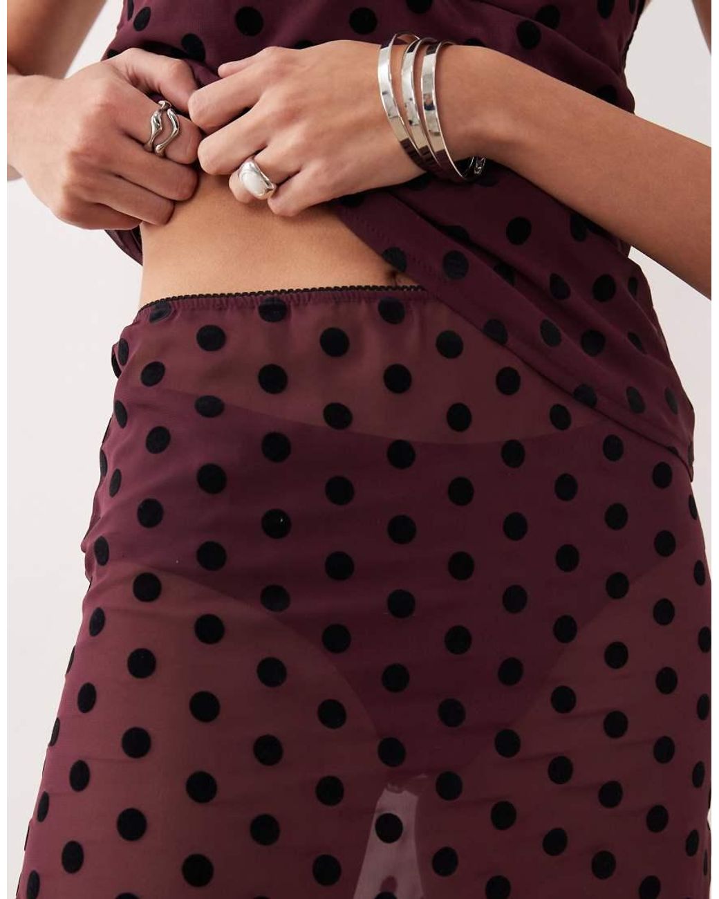 Motel Purple Evani Co-Ord Midi Polka Dot Skirt